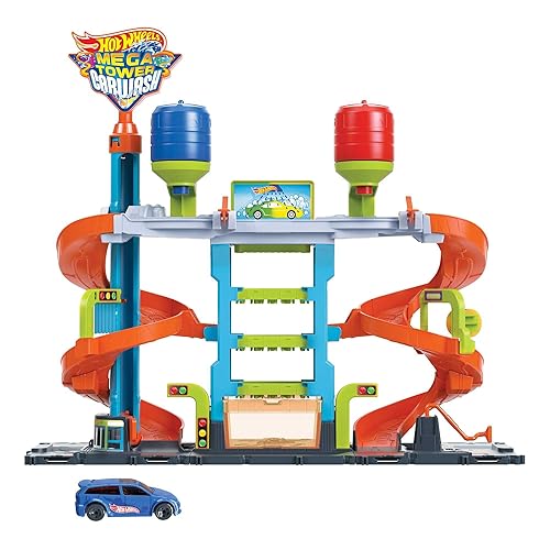 Immagine del prodotto Hot Wheels - Hot Wheels City Mega Torre Autolavaggio, 1 macchinina Color Shifters, pratici serbatoi per acqua calda e fredda, si collega ad altri set, Giocattolo per Bambini 4+ Anni, HDP05