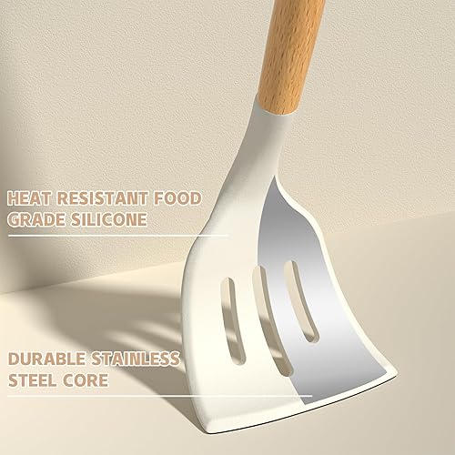 Vista 14 de Umite Chef Juego de utensilios de cocina de cocina, 33 piezas antiadherentes de silicona con soporte, mango de madera, resistente al calor, juego