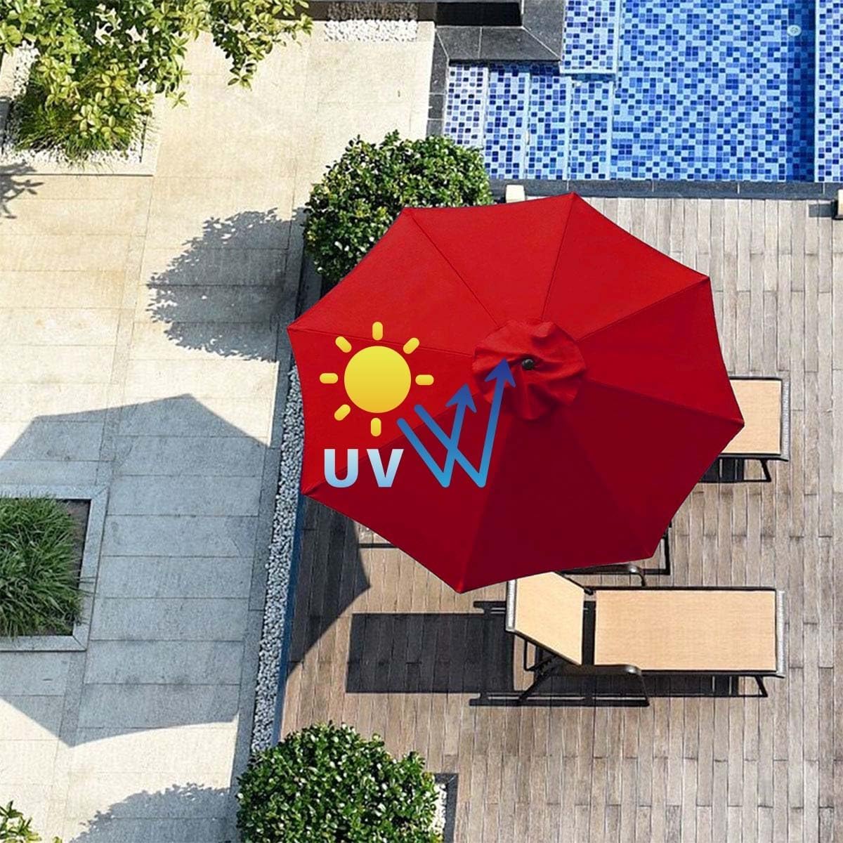 Water Resistant Replacement Canopy for Patio Umbrellas, Fits 6.6ft/8.9ft/9.8ft, Durable Cloth Cover for Garden, Backyard, Pool - 6/8 Ribs Compatible