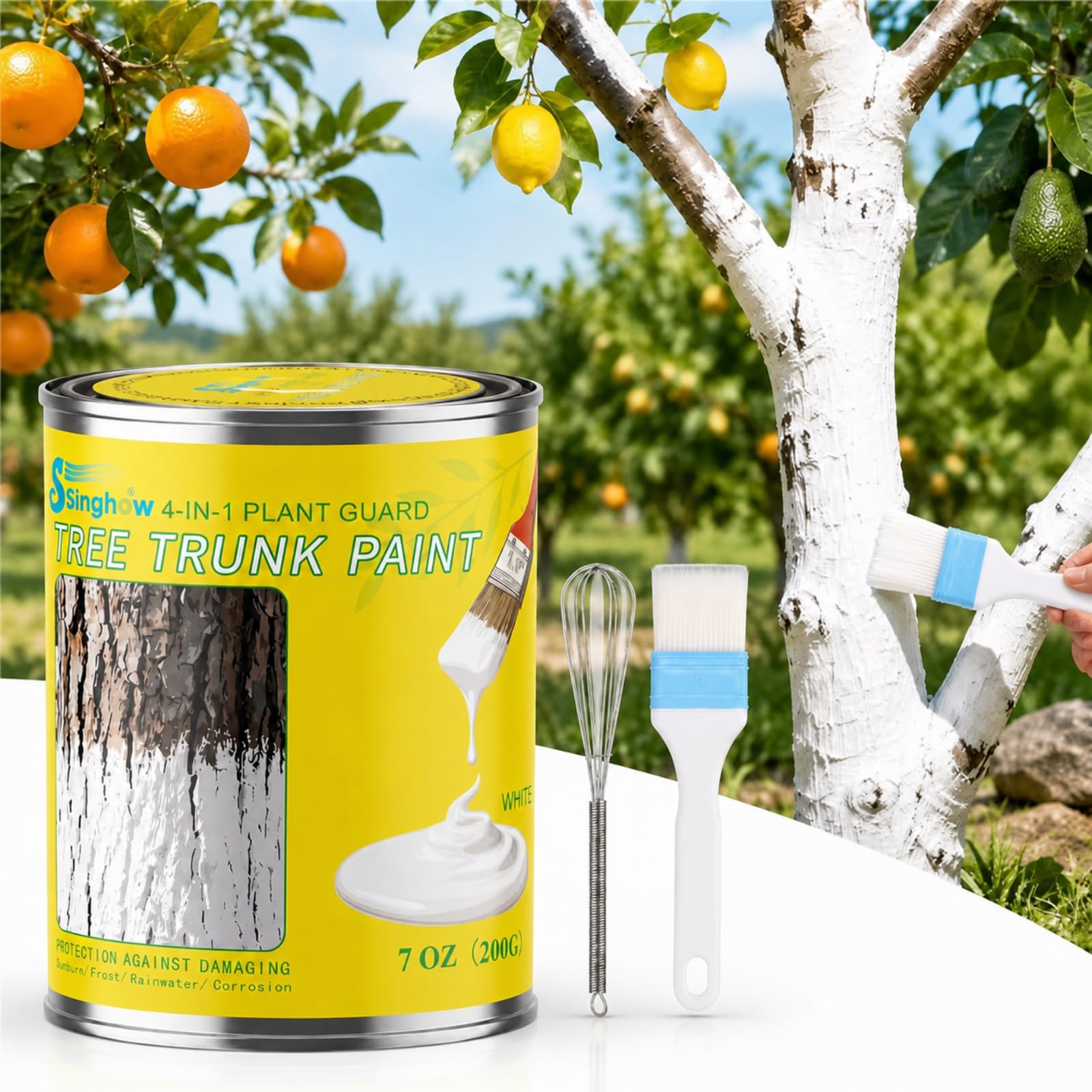 Tree Paint Kit Tree Whitewash Trees Trunk Protection with Tinplate Container, Whisk, Brush for Fruit Nut Ornamental Trees, Sapling, Garden, Yard, Orchard (Water-Based Brush,Large,Blue White)-image-48