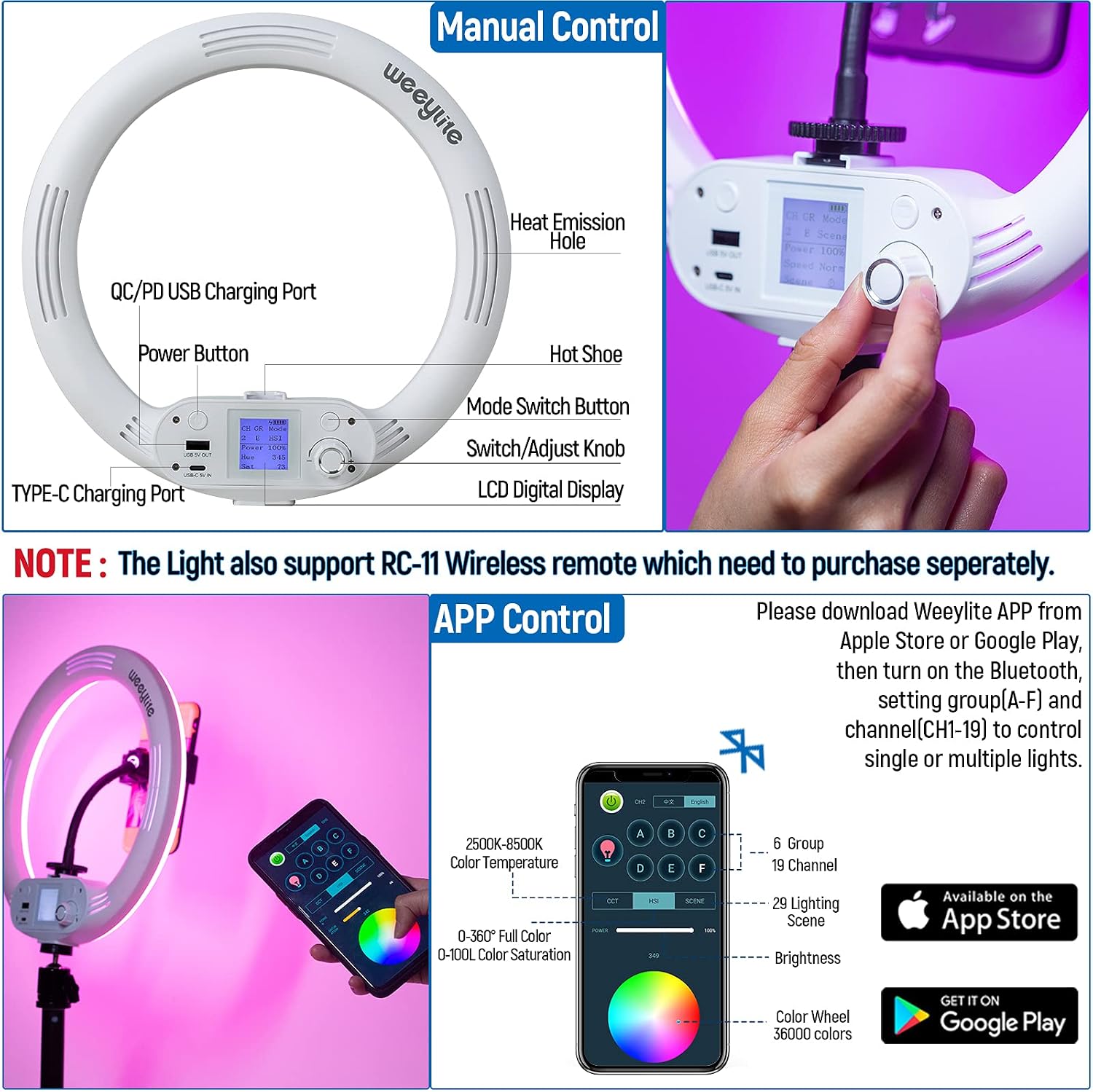 RGB Ring Light 10 inch, App Control Multi Colored RGB Ring Light with Stand and Phone Holder,Built-in Rechargeable Battery USB Powered Desktop LED Selfie Ring Light for Portrait/Makeup/Video Recording