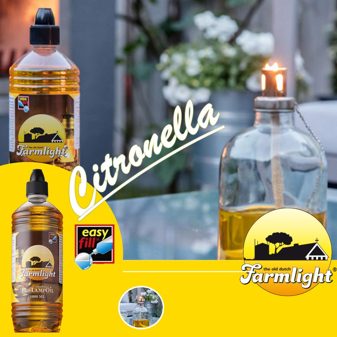Huile de Citronnelle Bio – 12x1L Lampes & Torches – Parfum Naturel Agréable – Idéal pour Jardin, Terrasse & Camping