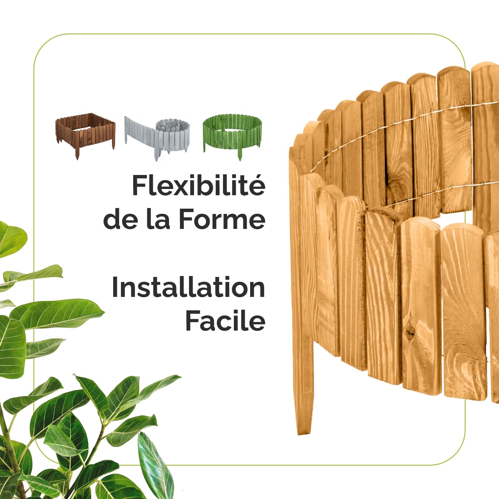 Garronda GD-0046 Bordure Jardin Exterieur 200 cm Cloture Jardin Exterieur en Bois traité palissade Souple pour Massif Potager allée pelouse Parterre GD-0046 (Marron Clair, Hauteur: 20 cm)