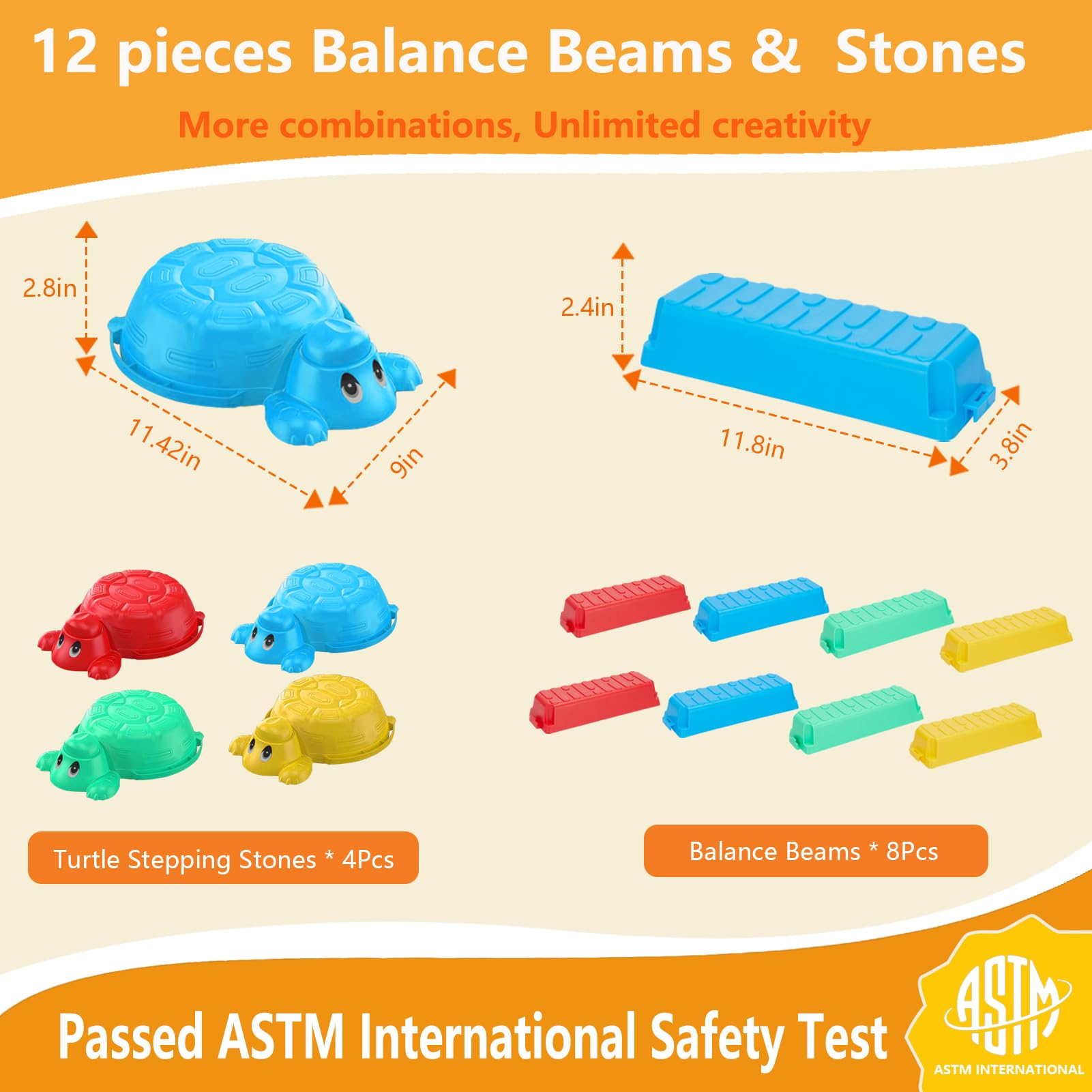 Balance Beams Stepping Stones For Kids - 12 Piece Turtle Jumping Stepping Stones Balance Beams, Toddler Indoor or Outdoor Play Obstacle Course, Sensory Play for Active Kids Ages 2 3 4 5 6 Year Old