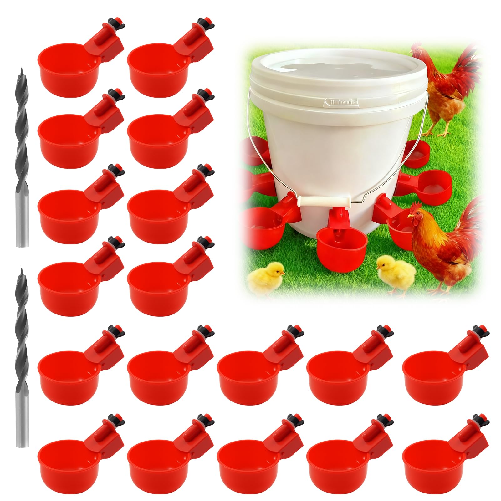 18 Bebederos Automáticos para Gallinas, Distribuidor de Agua para Aves y Pollitos, Kit de Bebedero para Gallinas DIY con Taladro, Anti-Fuga y Reutilizable, Adecuado para Patos, Pavos y Gansos