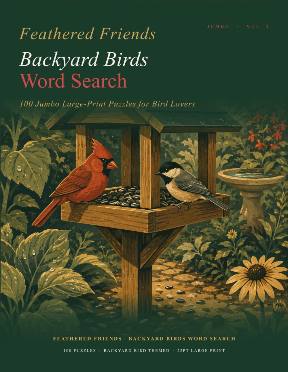 Feathered Friends: Backyard Birds Word Search: Jumbo Large Print Puzzle Book with 100 Backyard Bird Puzzles (Low Vision Jumbo Word Search)