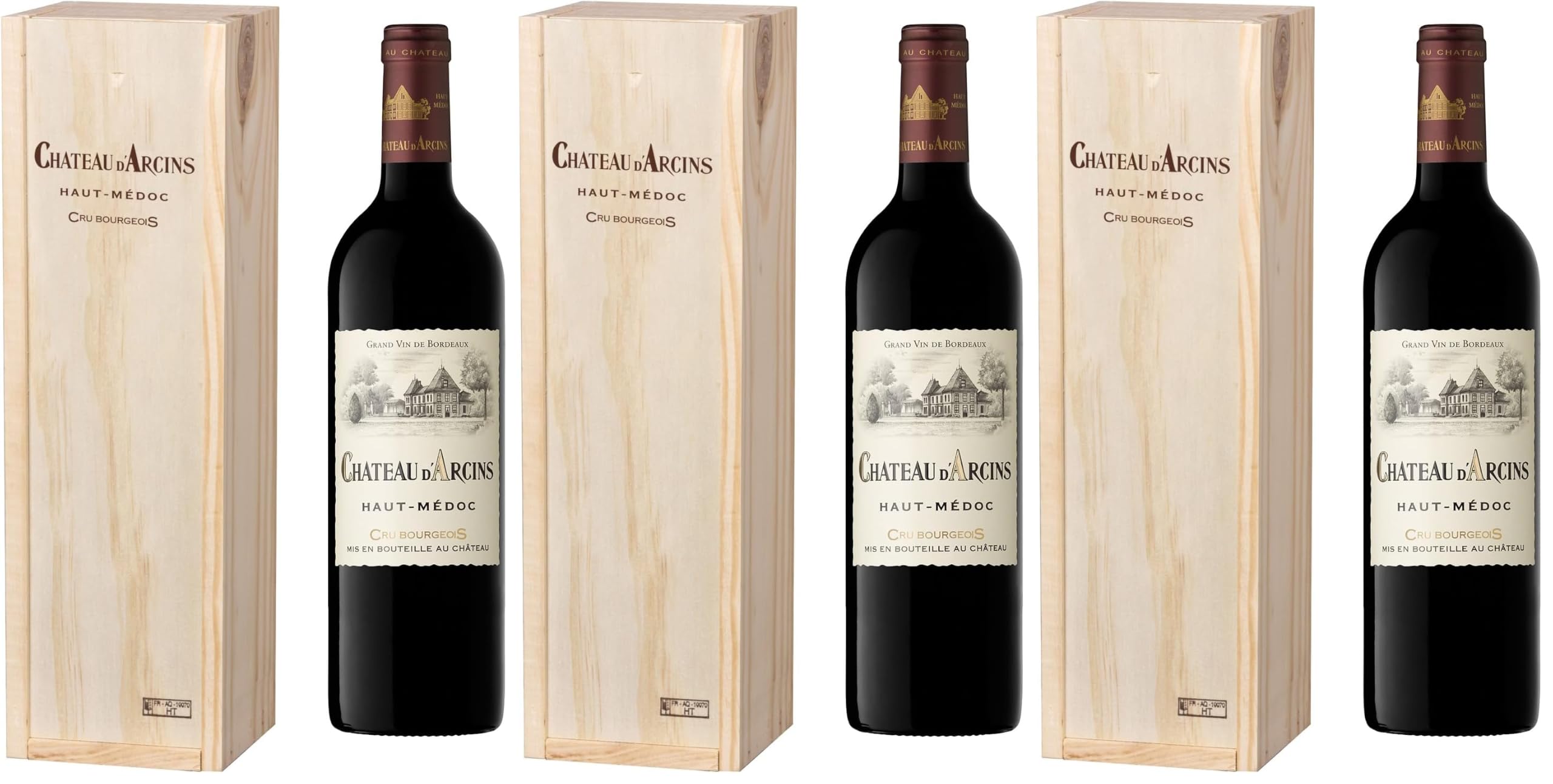Coffret Cadeau Caisse Bois - MAGNUM Château Arcins - AOP Haut Medoc - Cru Bourgeois - Vin Rouge - 1,5 L (Lot de 3)