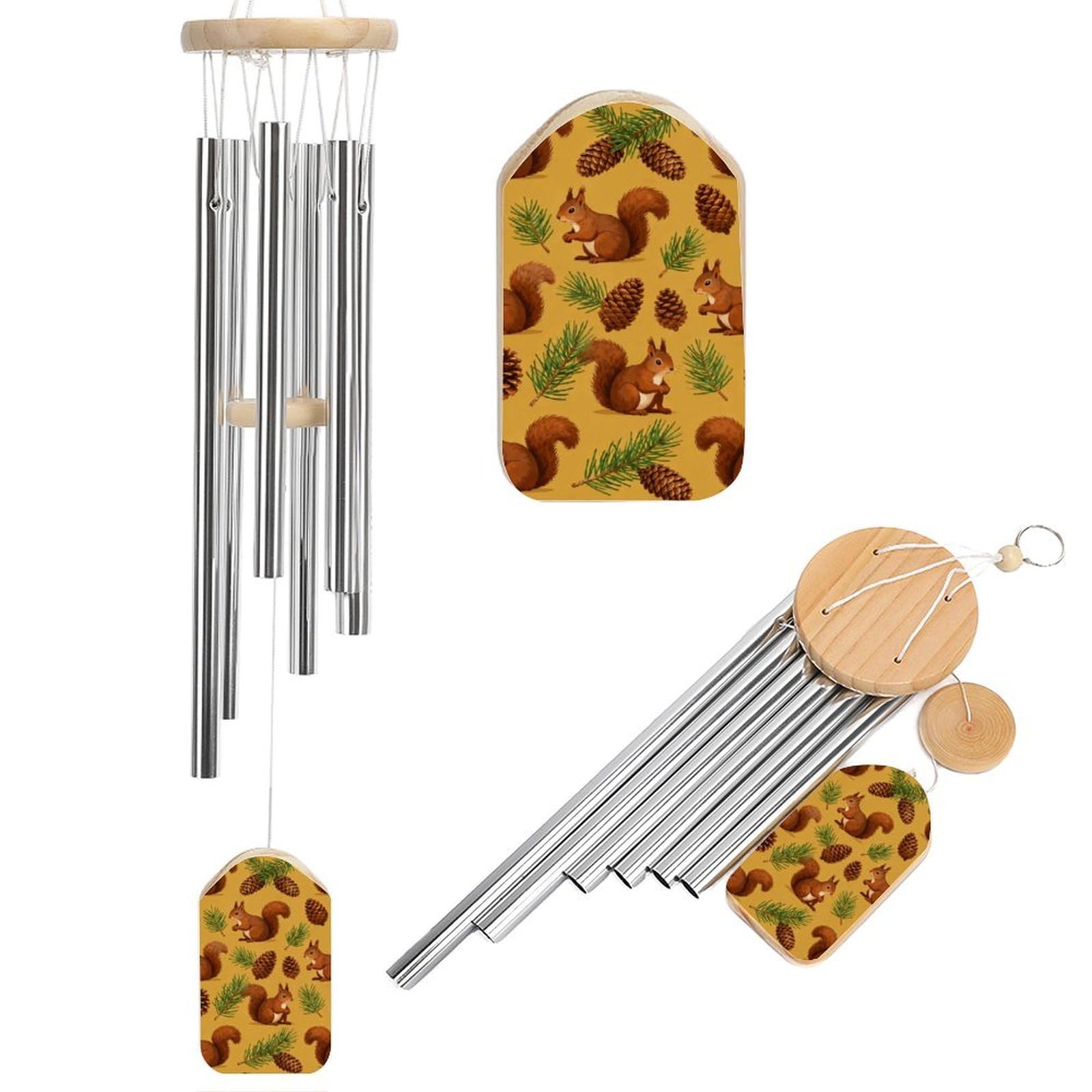 Squirrel Pinecone Wind Chimes for Outside House Warming Gifts, Deep Tone Soothing Melodic Tones Windchimes, Memorial Wind Chime for Home Garden Decoration Aluminium Large Wind Chimes