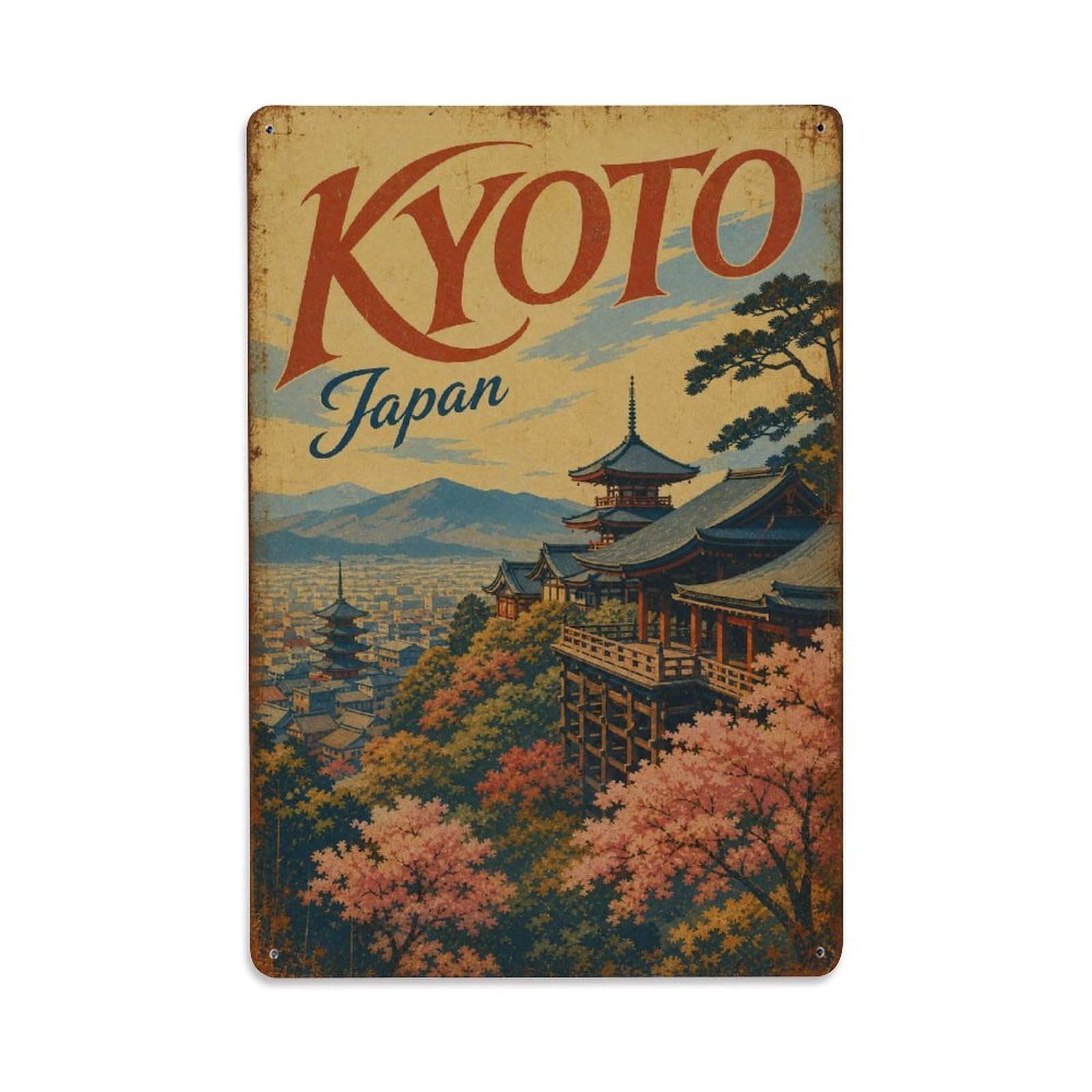 Gead 8X12inch Style Vintage Travel Kyoto Japan Hillside Metal Tin Sign