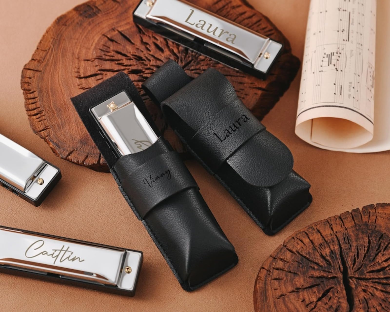 Harmonica gravé personnalisé en acier inoxydable pour adultes, hommes, débutants et étudiants, cadeau pour papa, Groomsme (noir)