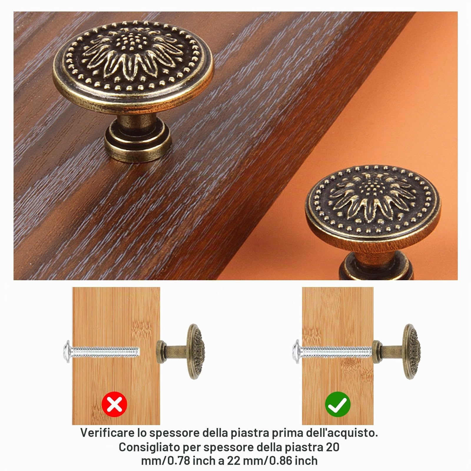 14 pomelli in bronzo antico per armadietti, maniglia vintage per cassetti, motivo floreale, maniglia retrò per cassettiere, mobili, credenze, guardaroba