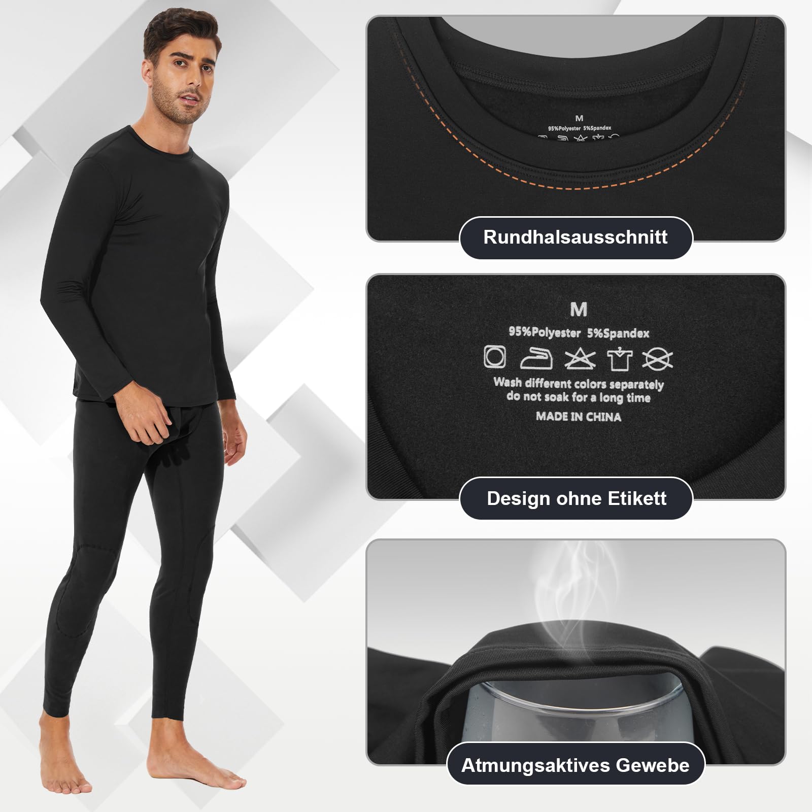 SIMIYA Sous-vêtements thermiques pour homme - Haut à manches longues - Intérieur en polaire - Sous-vêtements thermiques à manches longues - Sous-vêtements fonctionnels chauds - Col rond - Doux -