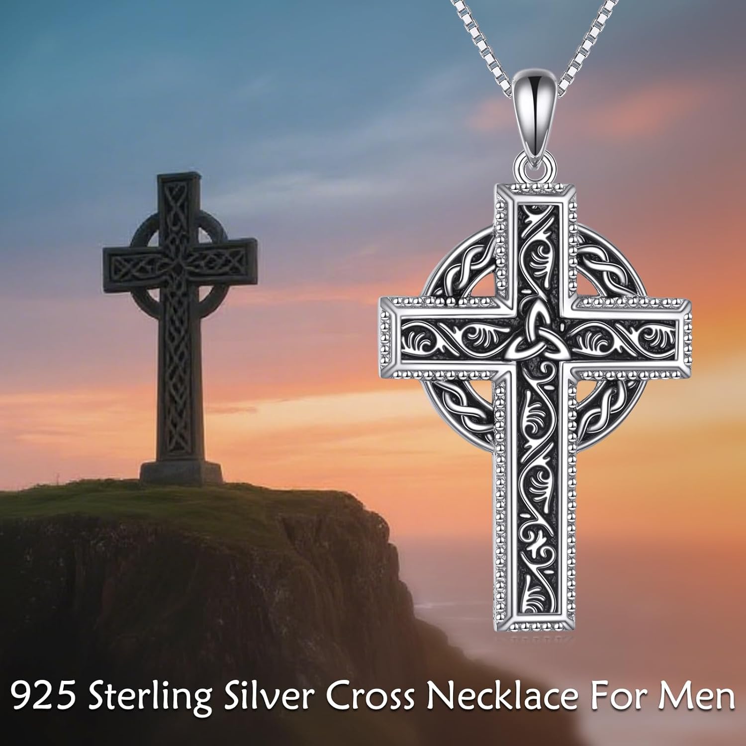 Celtic Cross Necklace 925 Sterling Silver Viking Knot Cross Pendant Vintage Christian Jewelry Gift for Men Women - Image 6