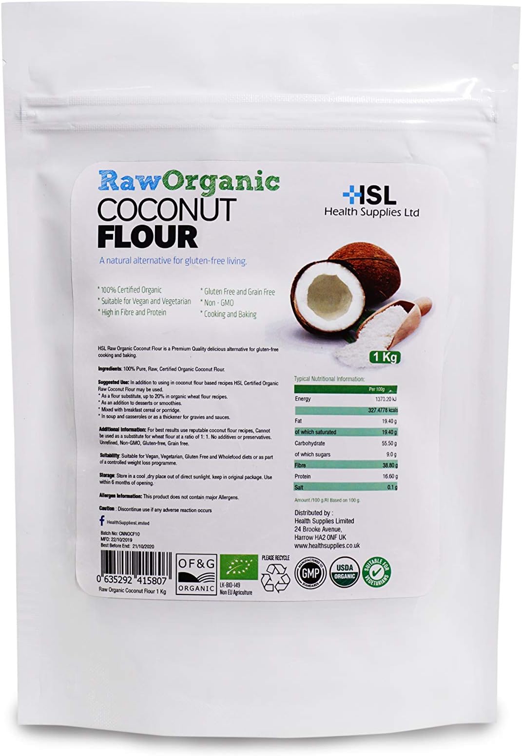 HSL Raw Organic Coconut Flour 1 kg