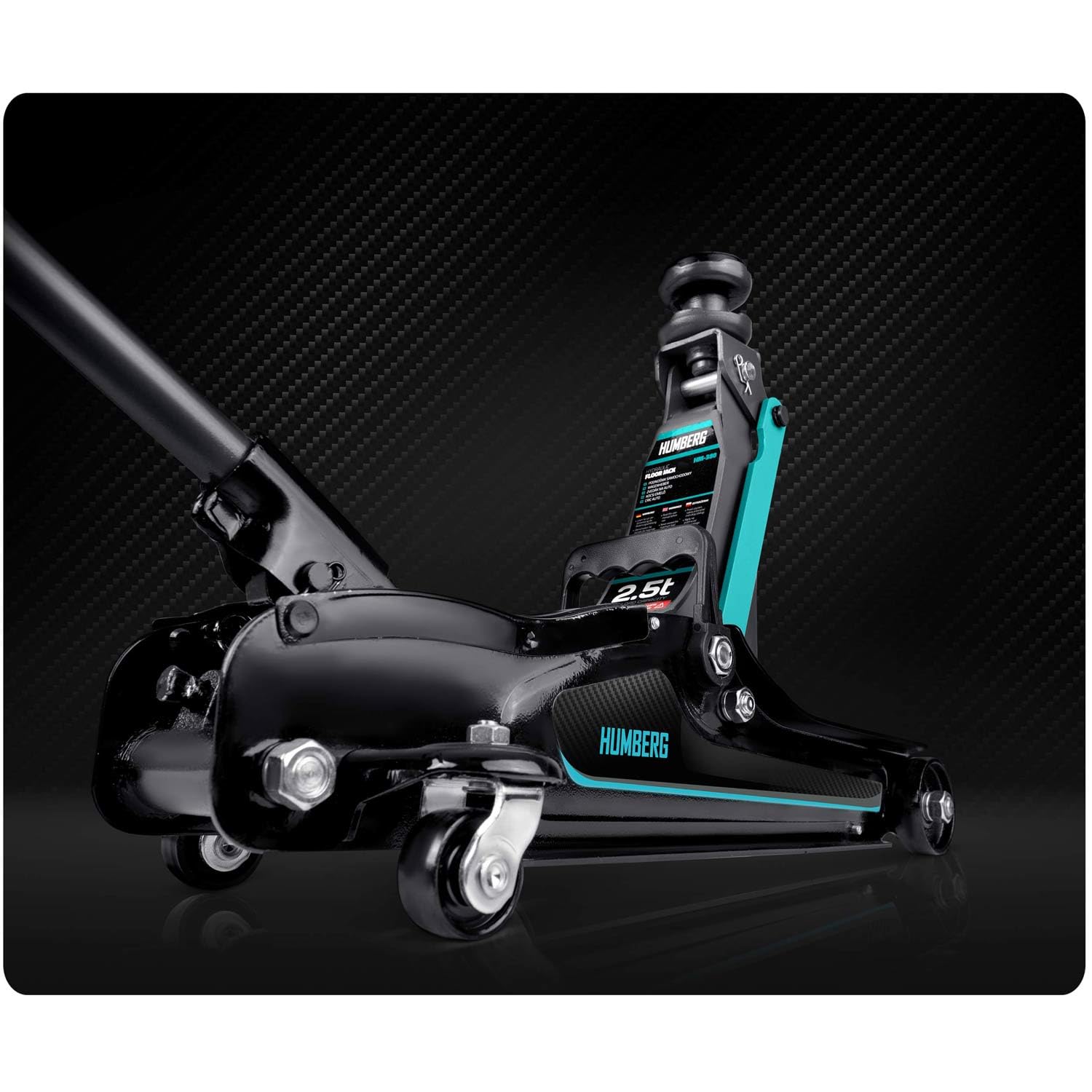 Humberg Cric idraulico per auto, a basso profilo 2,5T, 80-360 mm, 2 cuscinetti in gomma, colore nero, blu