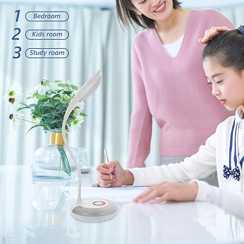 Miniatura 3 de Lámpara de escritorio LED de cuello de cisne, lámpara de escritorio de oficina de 3 niveles de atenuación, control táctil, mesa de carga de batería,