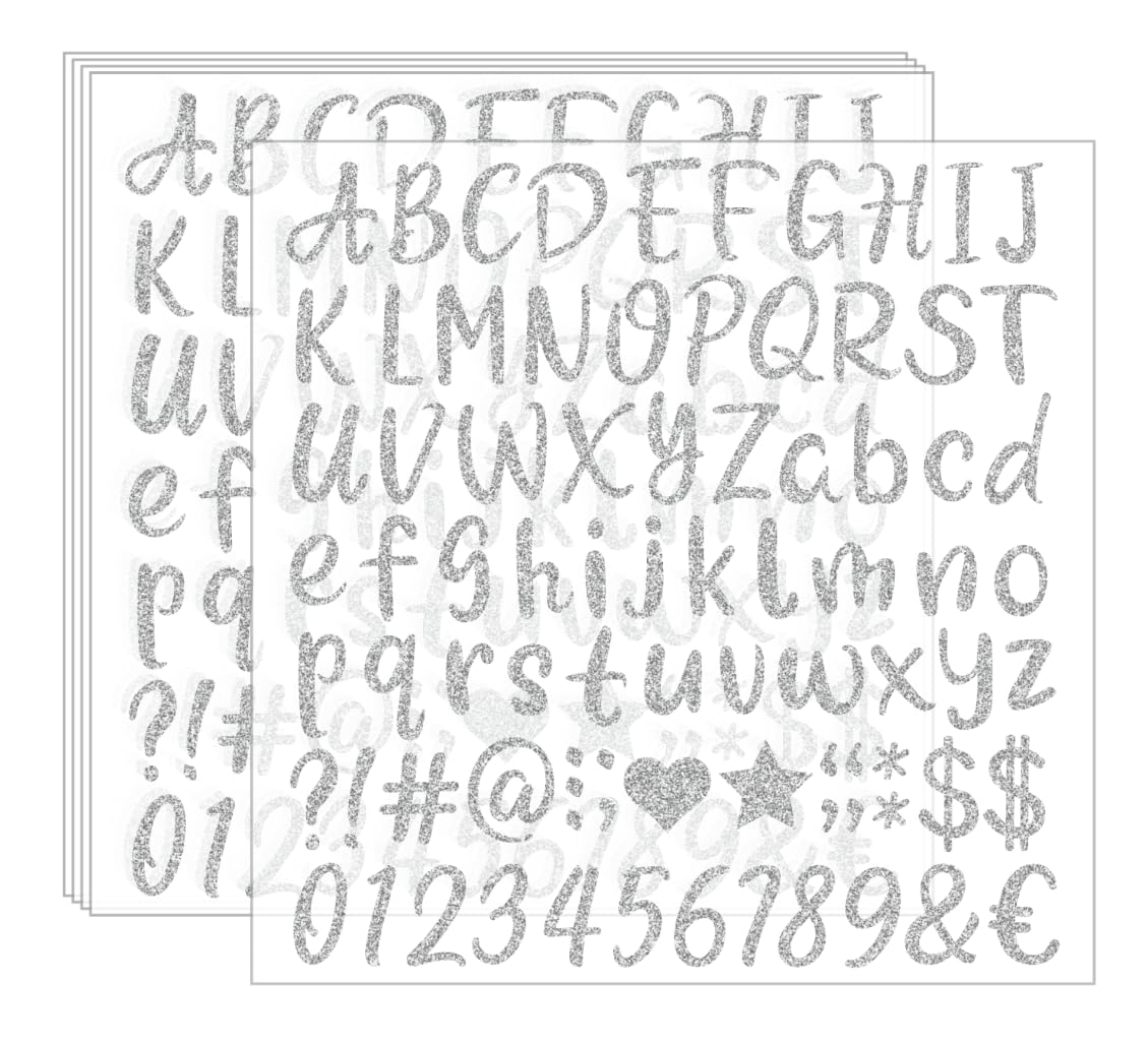 1 Inch 375 Pieces Cute Iron On Letters Iron on Numbers Heat Transfer Letters Paper for Clothing Sport Jersyes T Shirts Team Name (Silver)