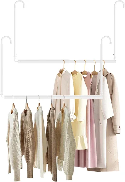 Hanging Closet Rod Adjustable Width Height Closet Rod For Hanging Clothes White 2 Pack Closet Extender Hanging Rod Clothes Space-Saving Hanging Bar Organizer