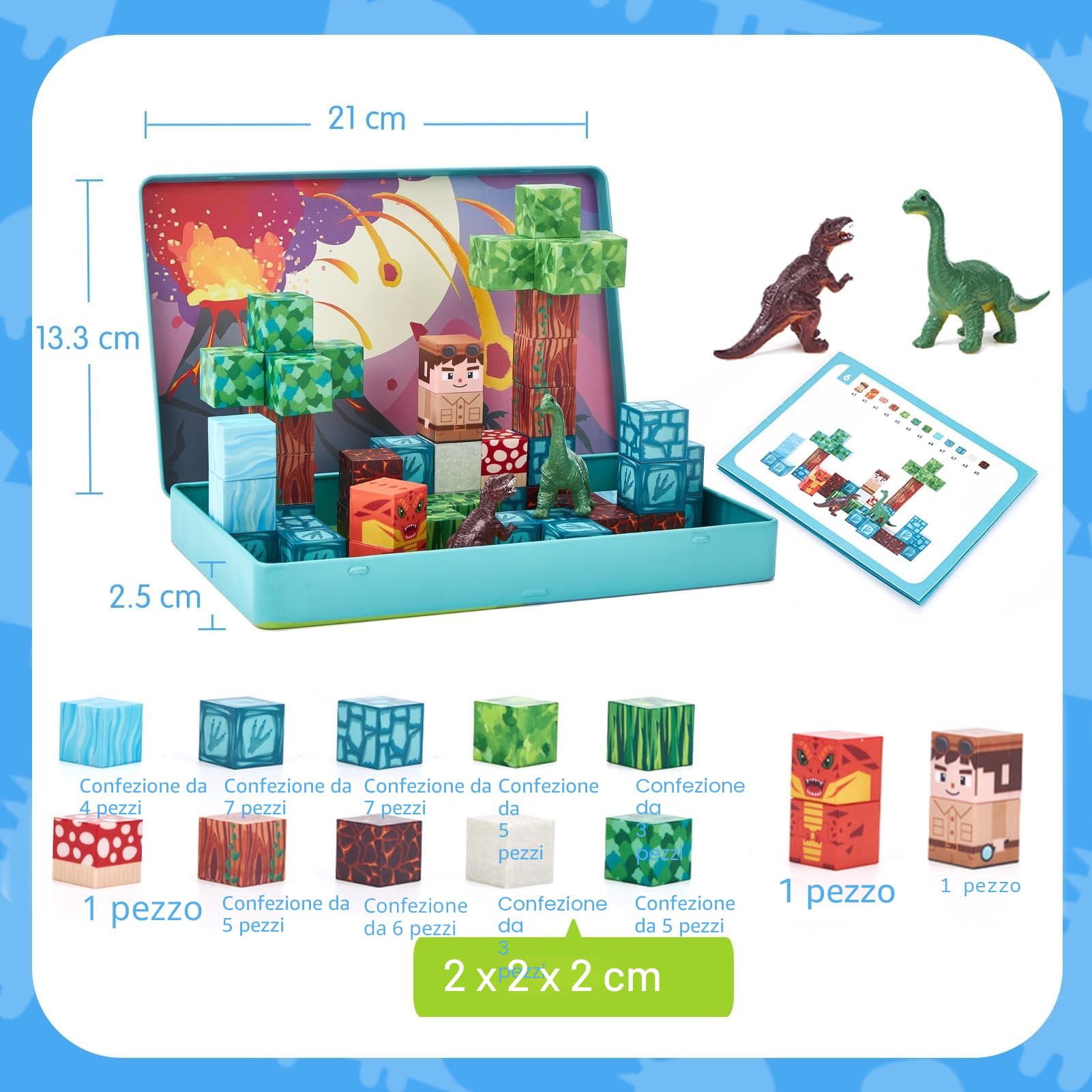hahaland Costruzioni Magnetiche da Viaggio, 52 pezzi Cubi Magnetici Dinosauri per Bambini, Montessori Giocattolo Viaggio STEM Regali Ragazzi Ragazze 3 4 5 6 anni