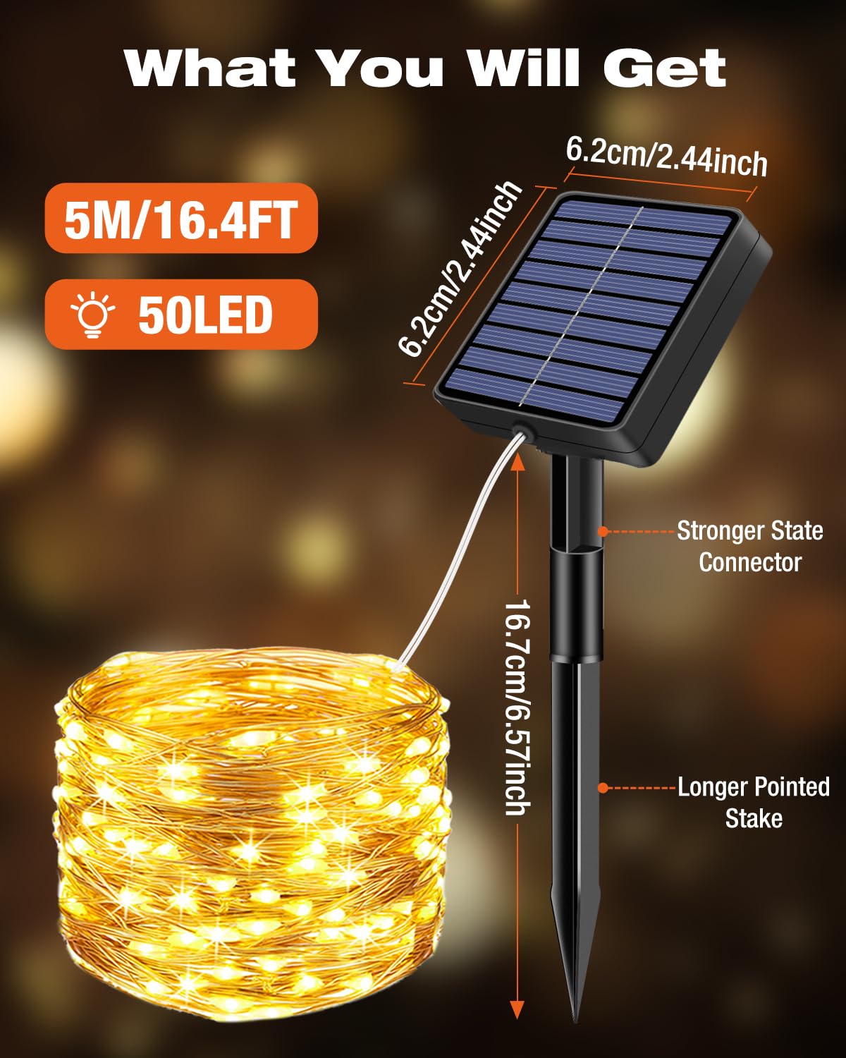 2 Paquete Guirnaldas Luces Exterior Solar, 5+2M 50 LED 8 Modos Luces Solares LED Exterior Jardin, Impermeable IP65 Luz Navidad Exteriors Solares para Exteriores Decoracion Arbol, Blanco Calido