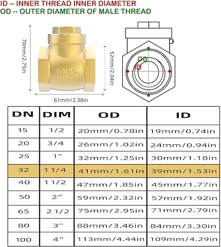 Miniatura 6 de Válvula de retención horizontal NPT de 1-14 pulgadas, válvula de retención giratoria de latón sin retorno para evitar el reflujo de agua, válvula de