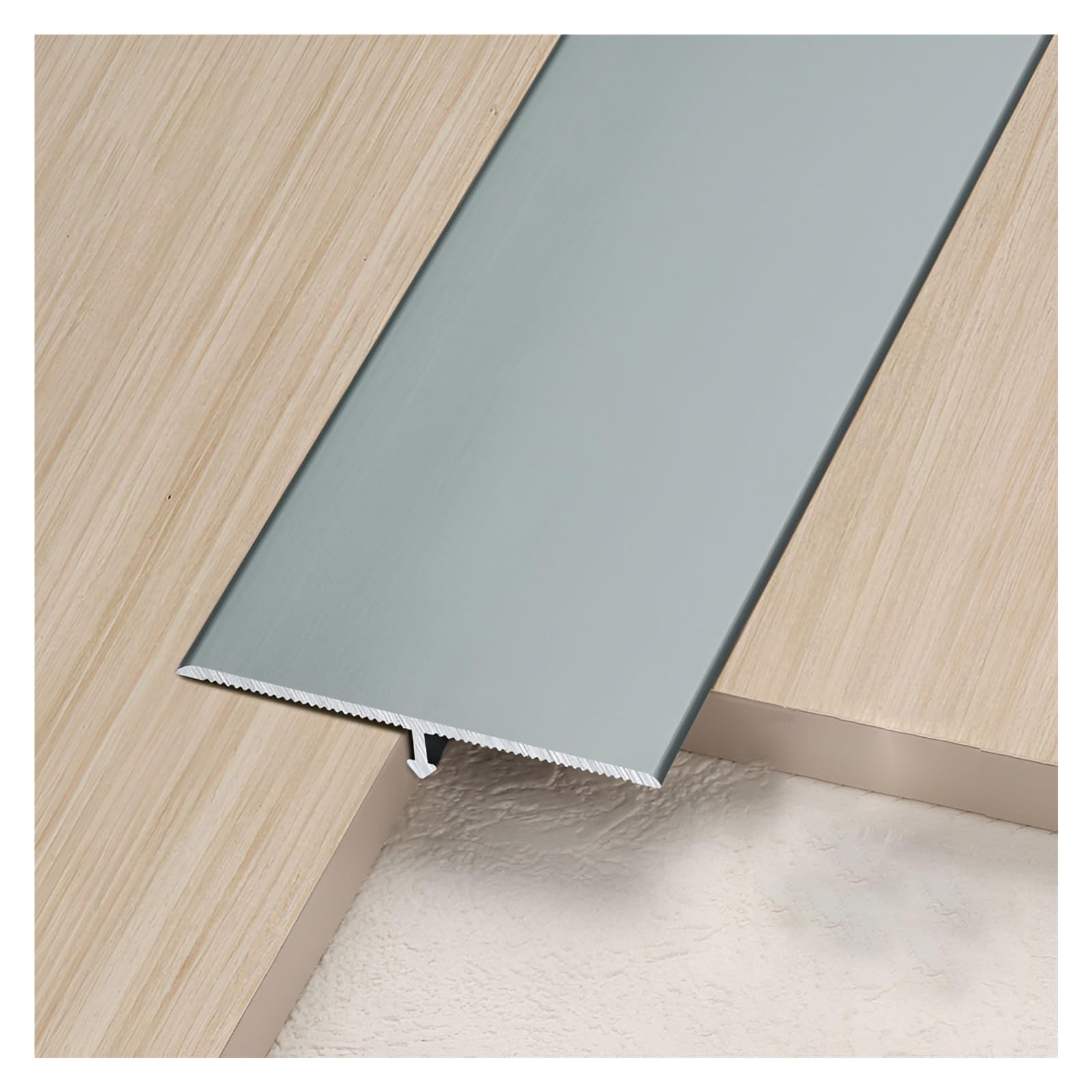 Aluminum Floor Transition Strip 8.8ft(3 Pieces*90 Cm (2.9 Ft)), Floor Flat Divider Strip For Joining Floor Gaps, Scratch-resistant Metal T Molding Trim(Grey,6CM*2.70M(8.8FT))