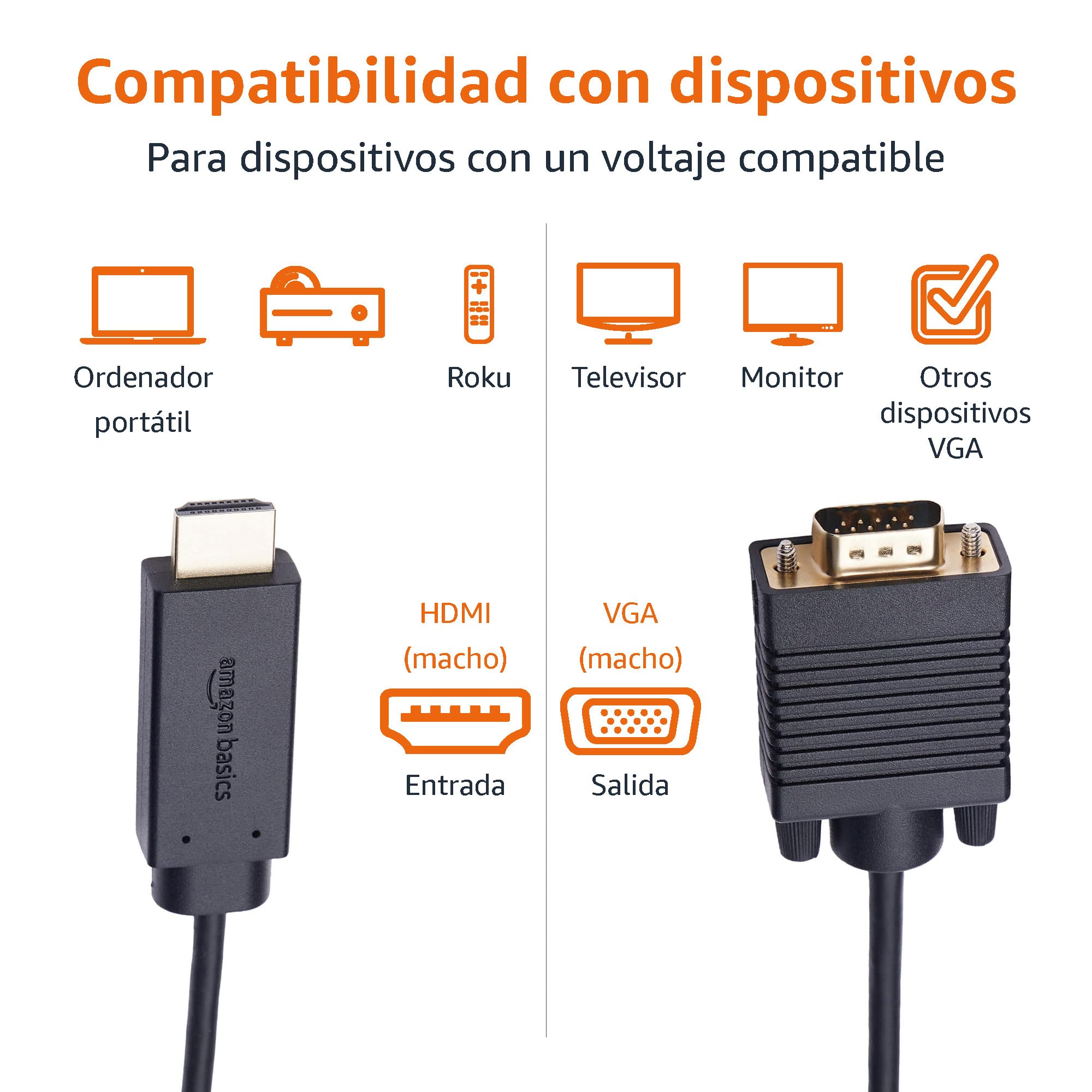 Amazon Basics Cable de HDMI (fuente) a VGA (pantalla) (NO bidireccional), chapado en oro, 6 feet, negro