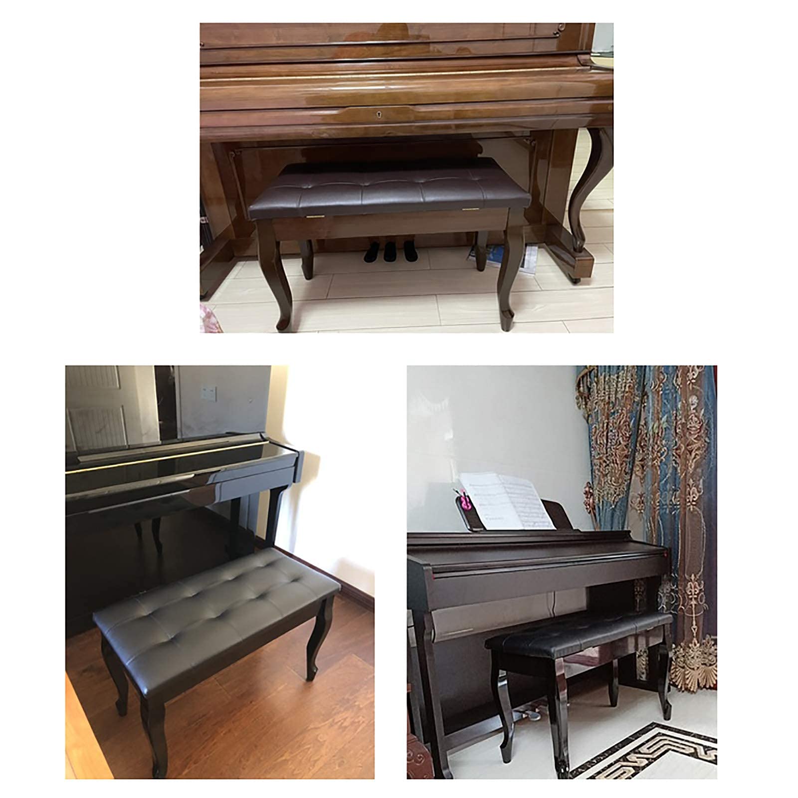 Panca per pianoforte con spazio per la musica, cuscino imbottito in pelle, sgabello regolabile per pianoforte per uso domestico e professionale