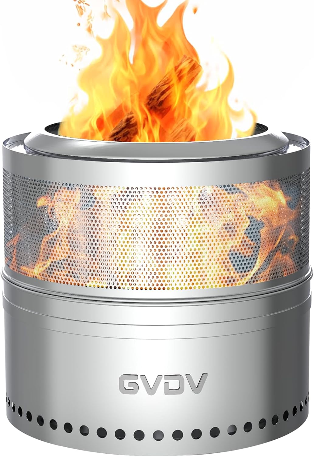 GVDV 18 Inch Smokeless Outdoor Fire Pit with Removable Ash Pan and Hollow-Carved Design, Portable Bonfire Stove