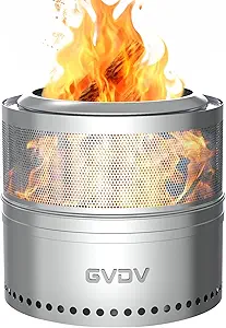 GVDV Smokeless Firepit, 18 Inch Outdoor Fire Pit with Removable Ash Pan, Hollow-Carved Design, Camping Fire pits for Outside Wood Burning, Portable Bonfire Stove with Carry Bag
