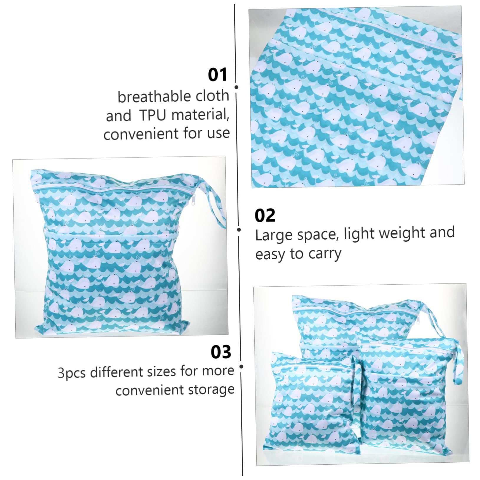 Set 3 Pezzi Borsa per Pannolini e Tpu, Borsa Bagnata Portatile per Ragazzo Ragazza, per Viaggi e Uso Outdoor
