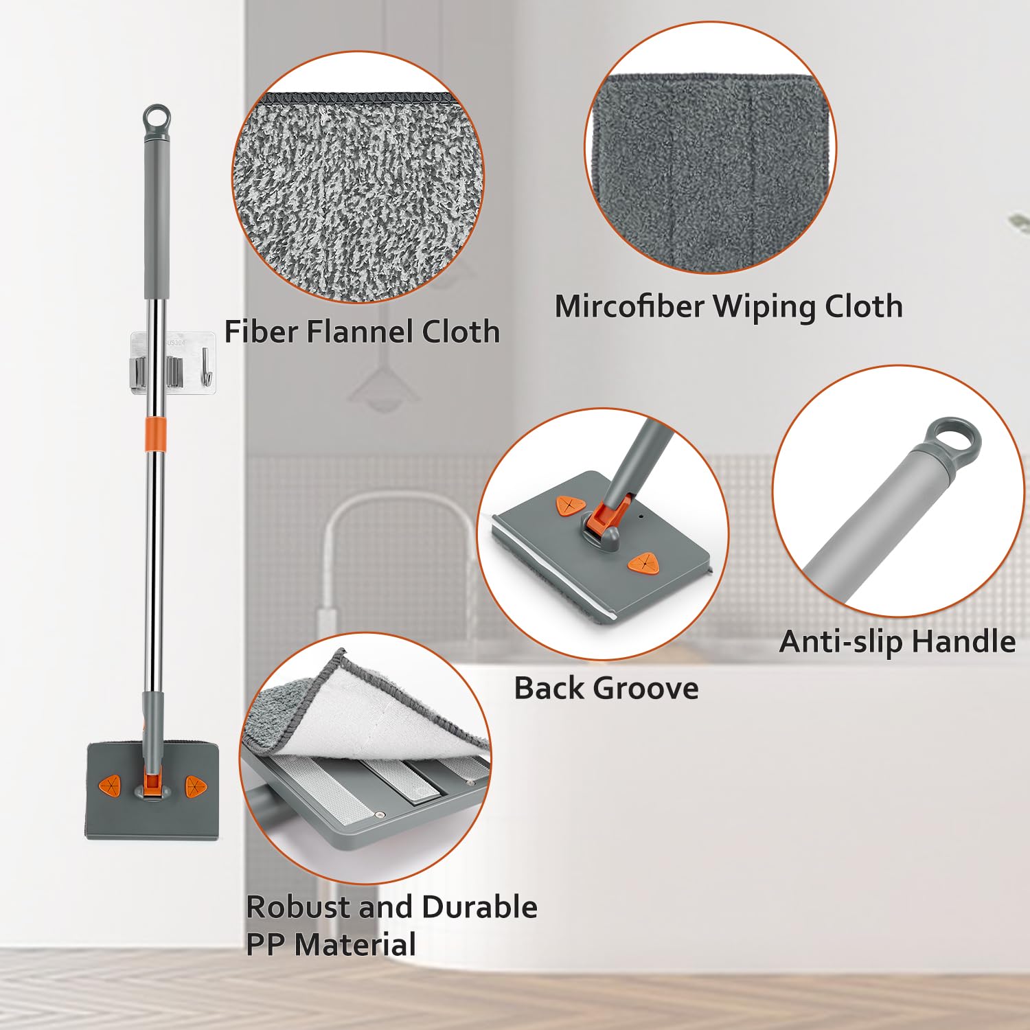 Herramienta de limpieza de zócalo con asa, fregona limpiadora de pared giratoria de 360°, herramienta de techo plegable de 180° con escobilla para limpiar zócalos, paredes, techos, ventanas,