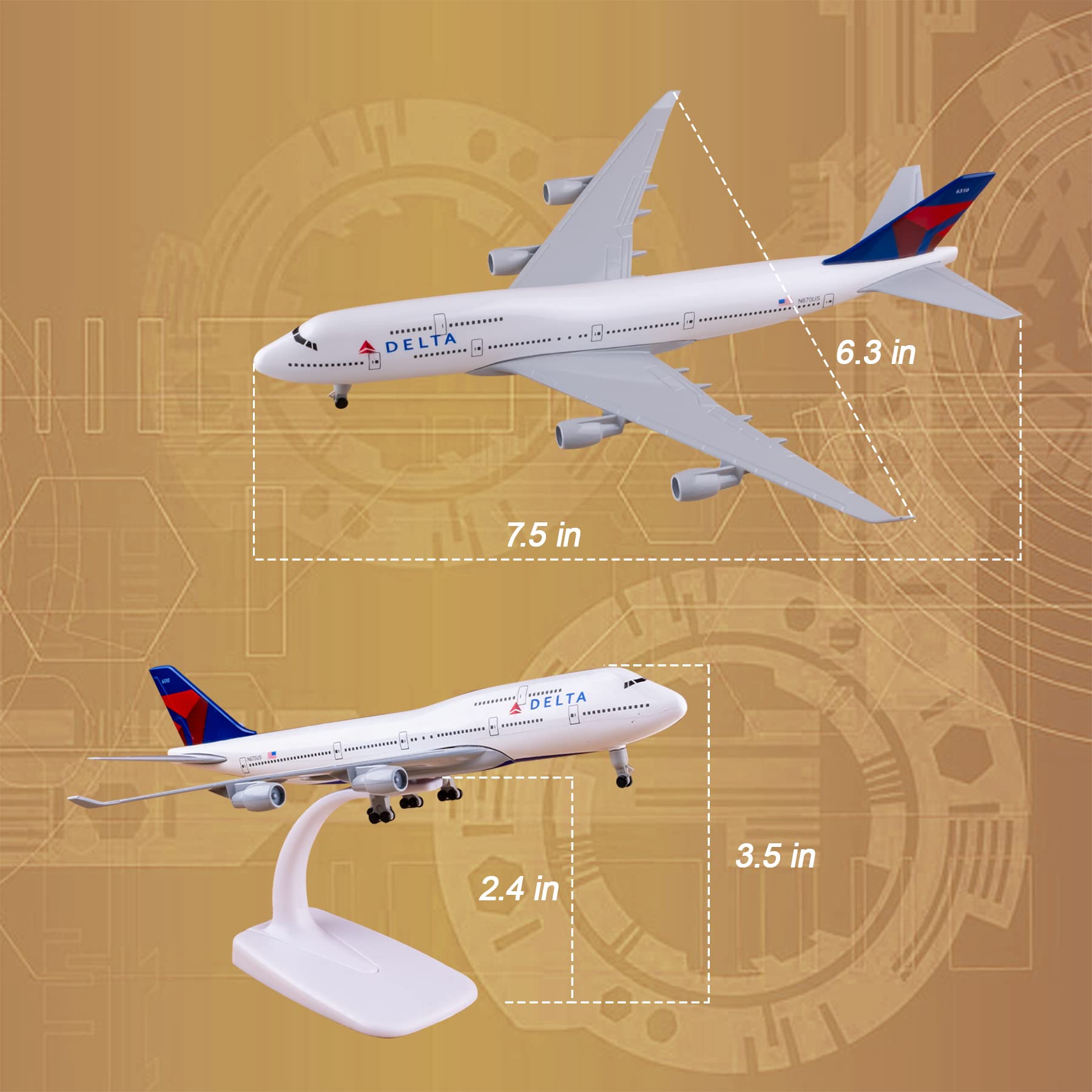 Maquette d'Avion Delta B747 en Alliage, Jouet d'Avion à Exposer pour les Passionnés d'Aviation, 1:300 Maquette d'Avion Delta B747 en Alliage, Jouet d'Avion à Exposer pour les Passionnés d'Aviation, 1:300