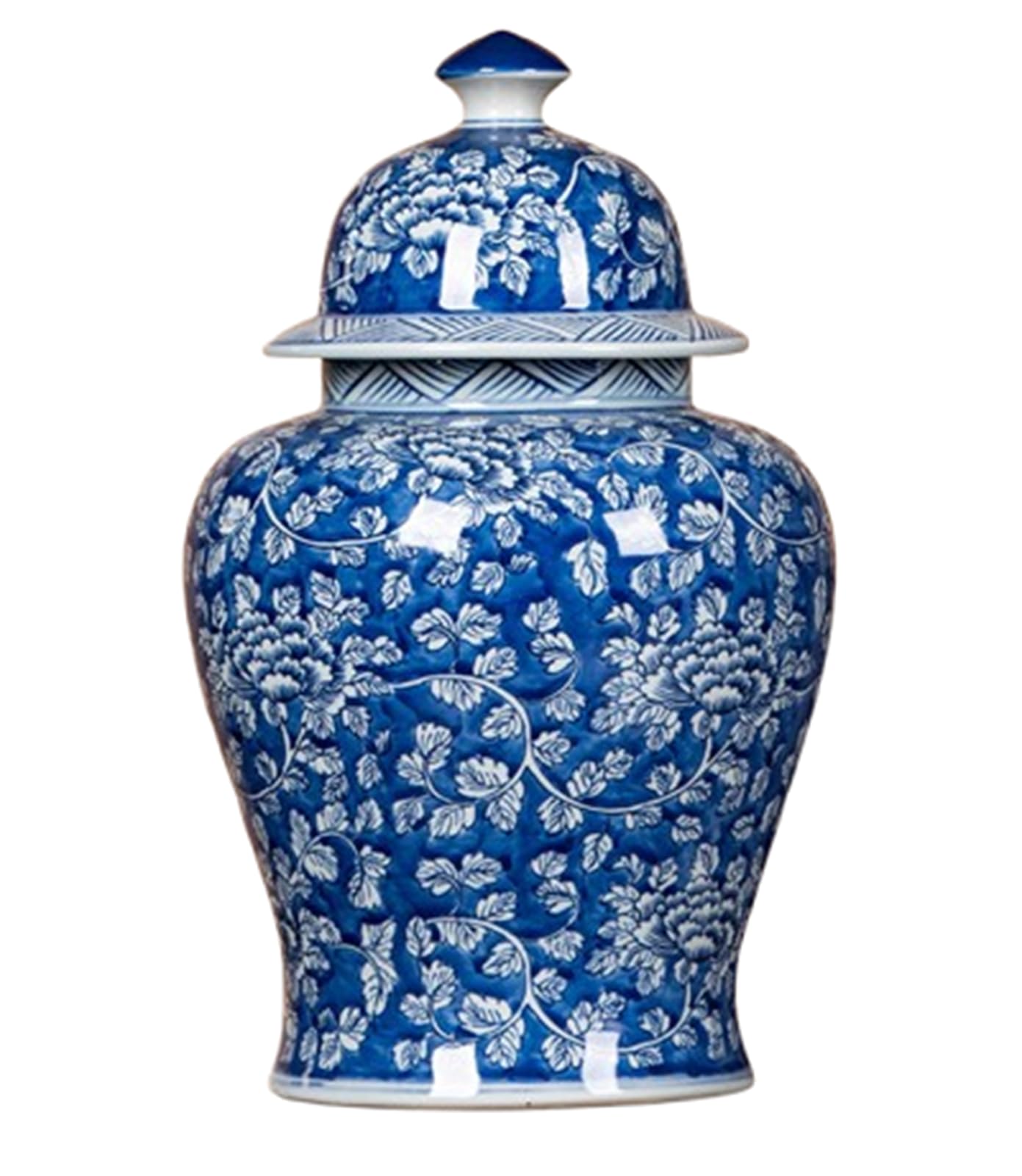 NHDVDVAV 15.35" Blue and White Ginger Jar with Lid, Hand-Painted Ceramic Decorative Vase,Chinoiserie Jars for Living Room, Bedroom & Office