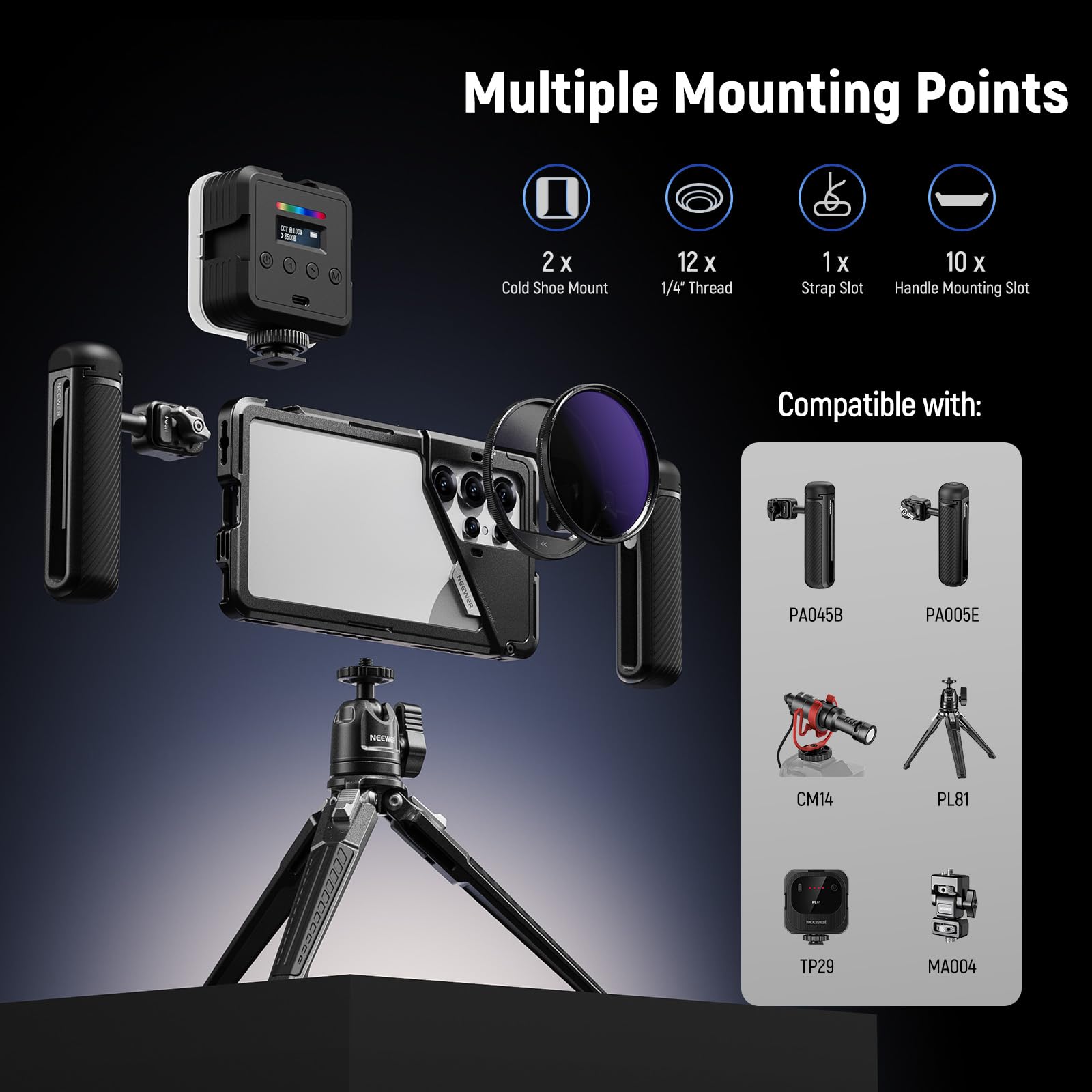Neewer S25 Ultra klatka na telefon, mobilny stabilizator do telefonu z adapterem filtra 67 mm, tylna płyta obiektywu 17 mm, adapter obiektywu z mocowaniem T, kompatybilny z obiektywami Samsung Galaxy