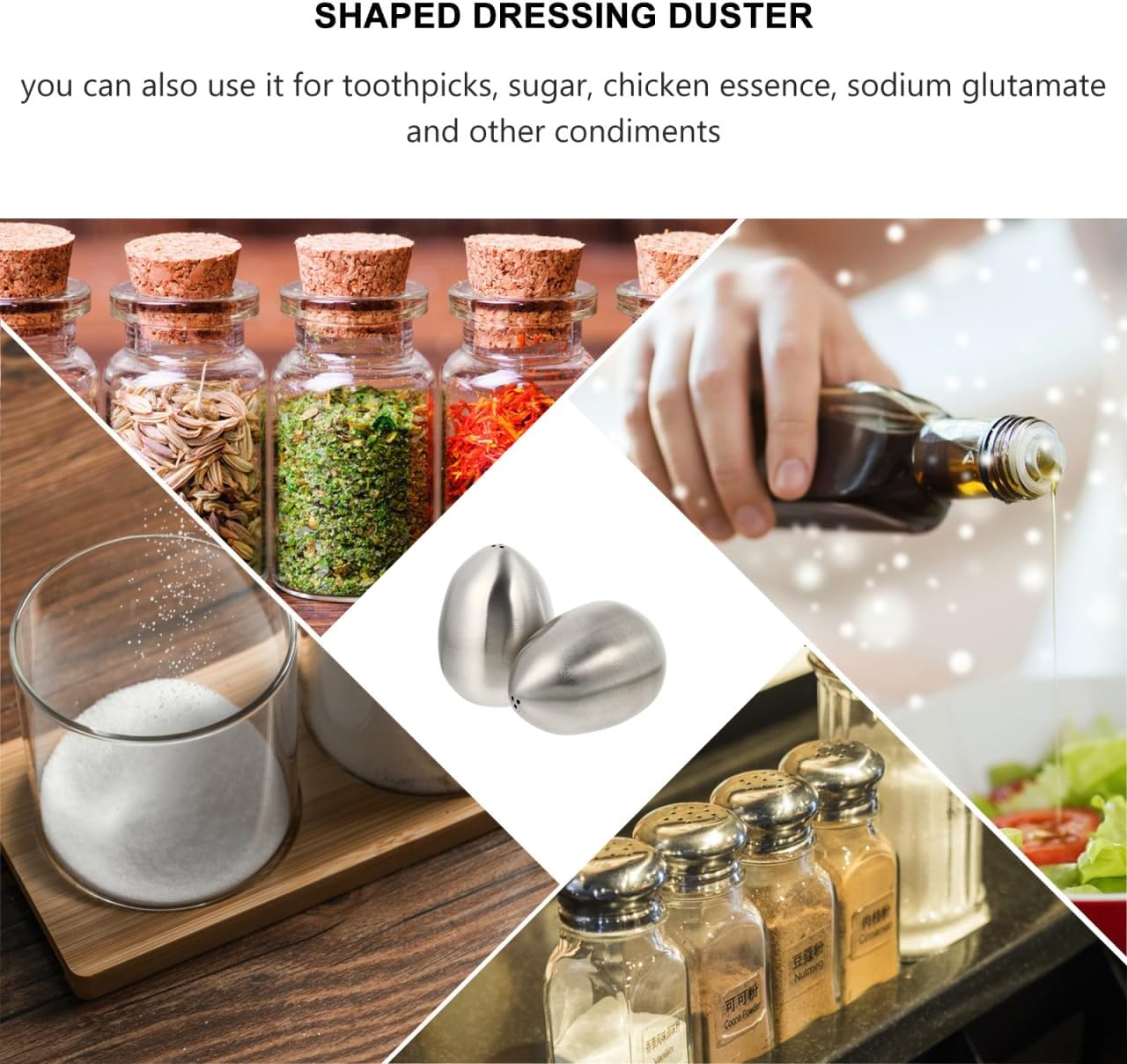 Hemoton 2-Piece Egg-Shaped Stainless Steel Spice Jars with 3-Hole Lids Salt and Pepper Shakers for Kitchen Dining and Bbq Seasoning