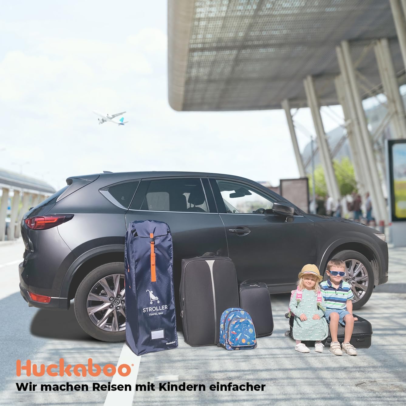 Huckaboo Buggy-Transporttasche – Robuste Buggy-Tasche fürs Flugzeug, Reisetasche für Klappbuggys & Schirmbuggys, Dunkelblau