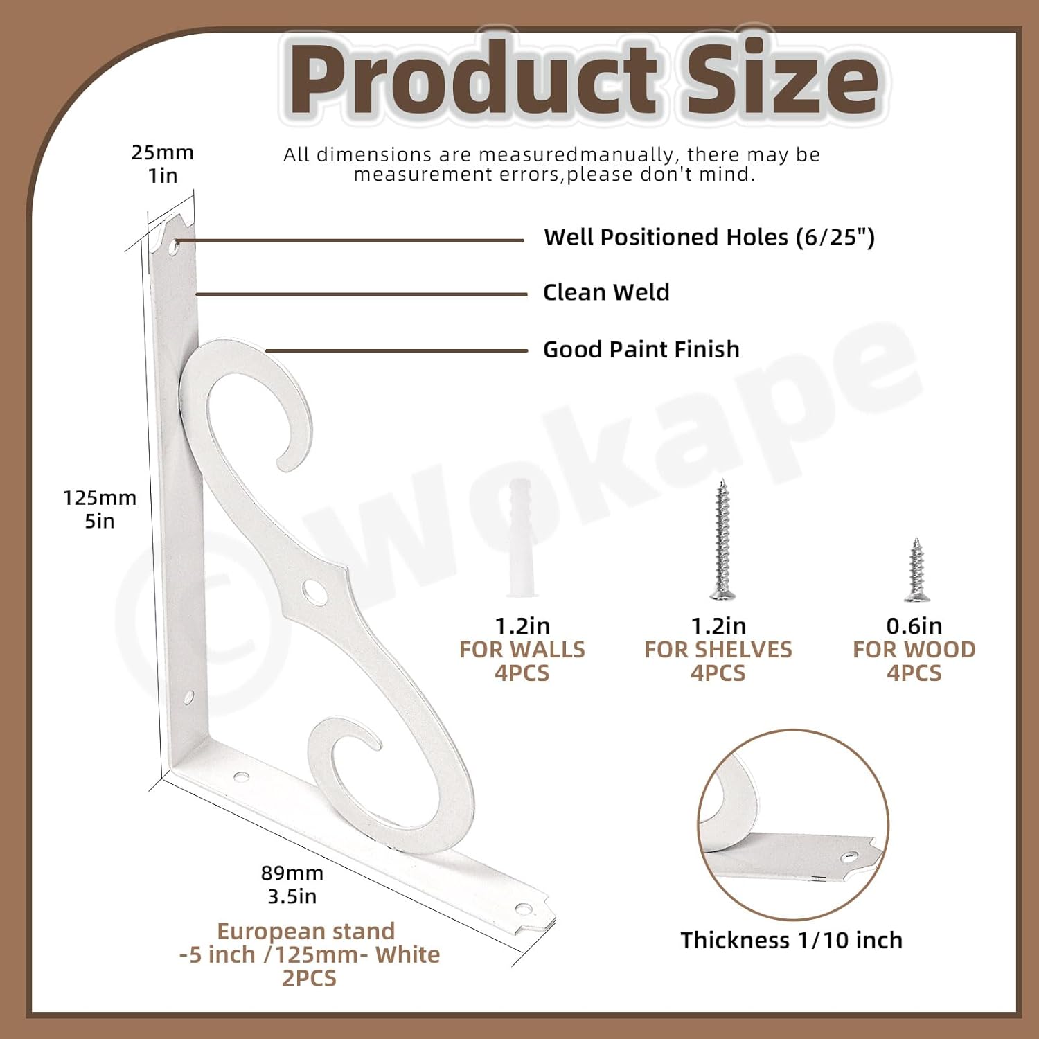 2 Pack L Bracket Decorative Shelf Brackets 5 Inch White Wall Mounted Floating Shelf Bracket L Shape Heavy Duty Metal Corner Brace Shelf Metal Corner Brace Shelf Supporter with Screws