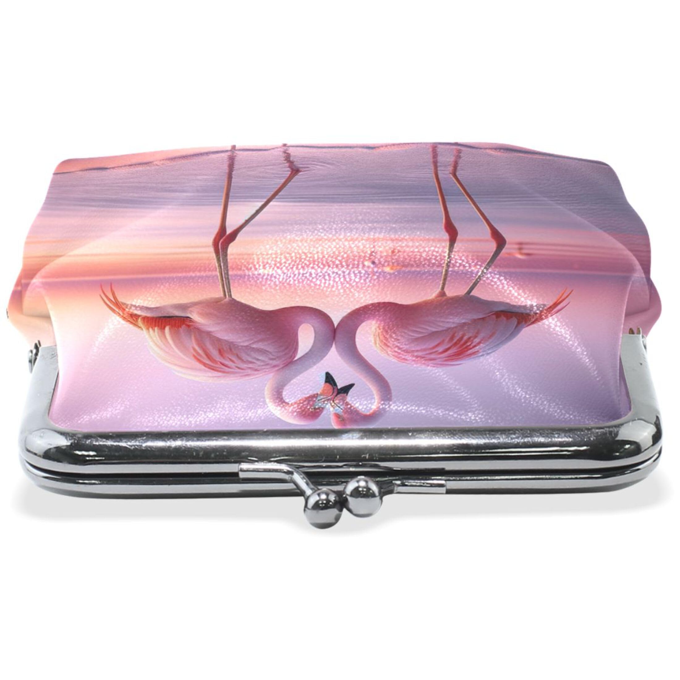 Valentine Flamingos Pink Leather Coin Purse for Women Cute Buckle Kiss Lock Card Change Purse for Girls