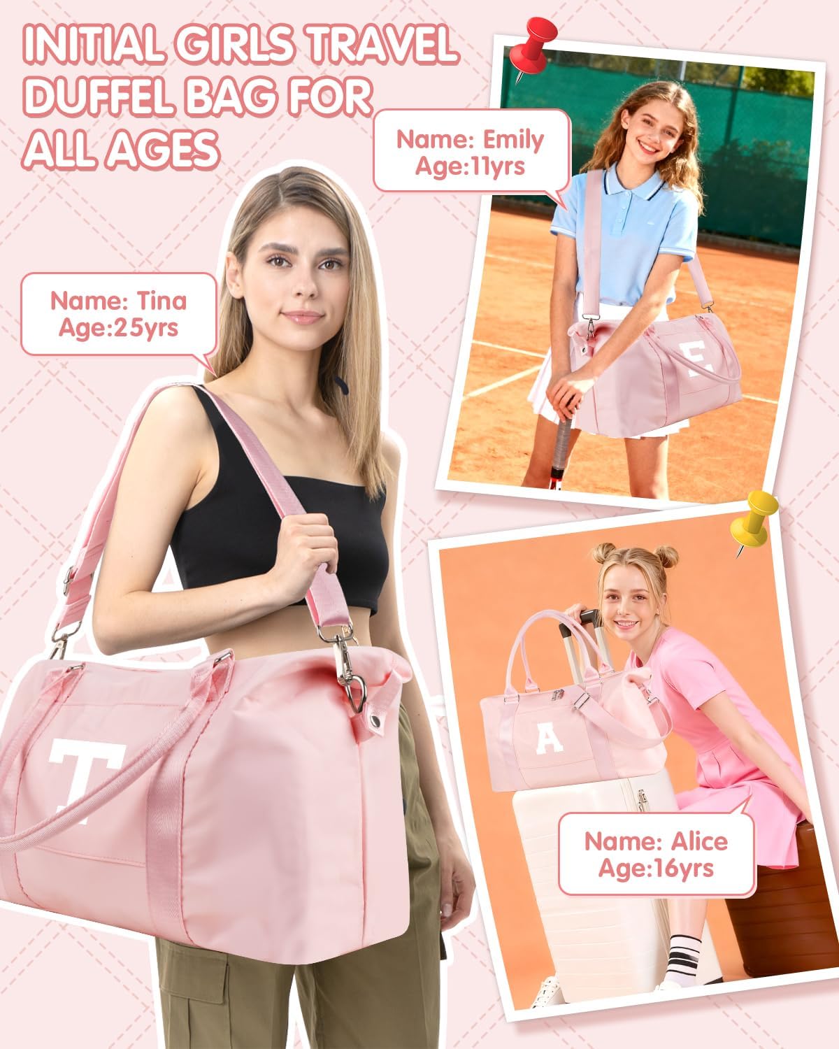 Dance Gym Duffel Bag Gifts for Girls Teen,Personalized Initial Travel Weekender Bag Cute Overnight Carry On Cheer Dance Duffle Bagfor Women,Sports Travel Monogram Birthday Christmas Gifts(Letter A) - Image 4