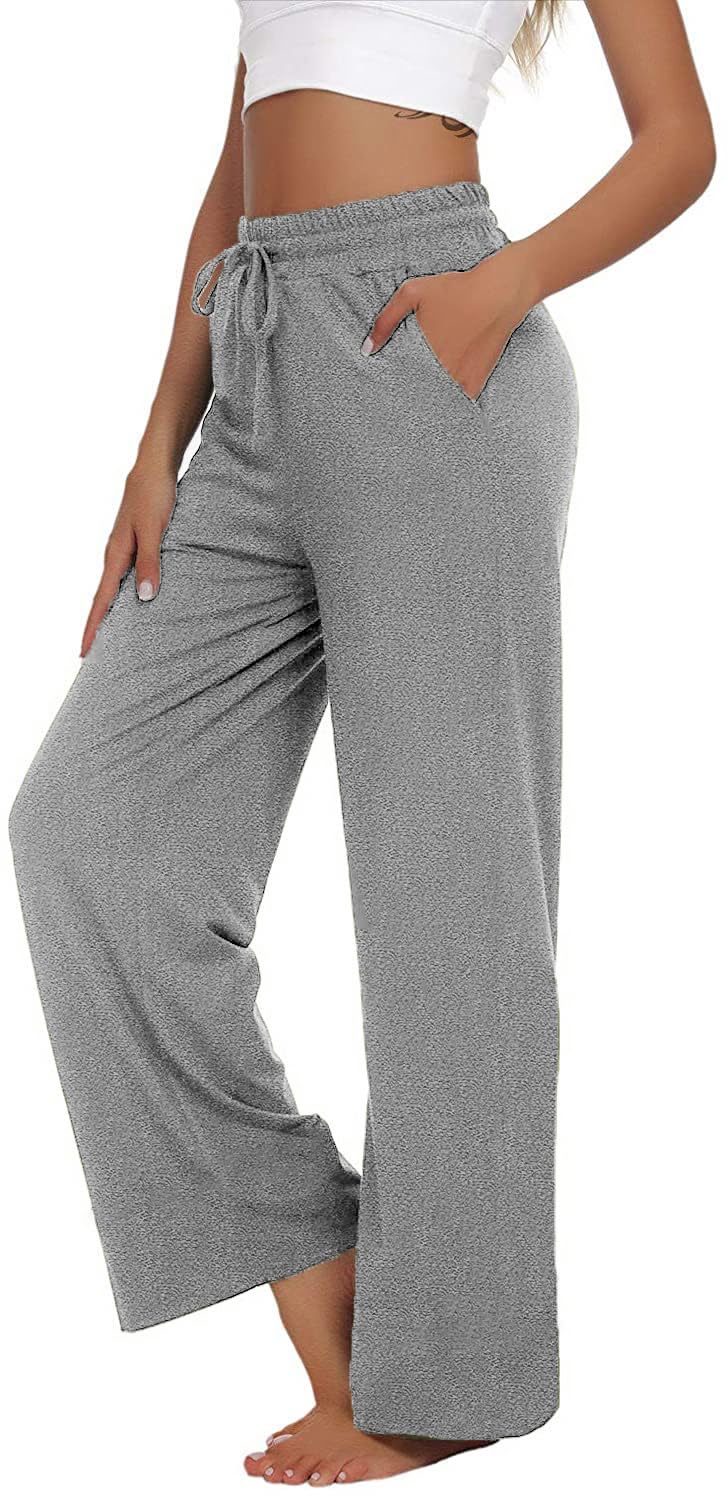 VIGVAN Jogginghose Damen Yogahose Weites Bein Freizeithose Trainingshose Sporthose Aktive Freizeit Gerades Bein Kordelzug Lose Lounge Pants mit Taschen