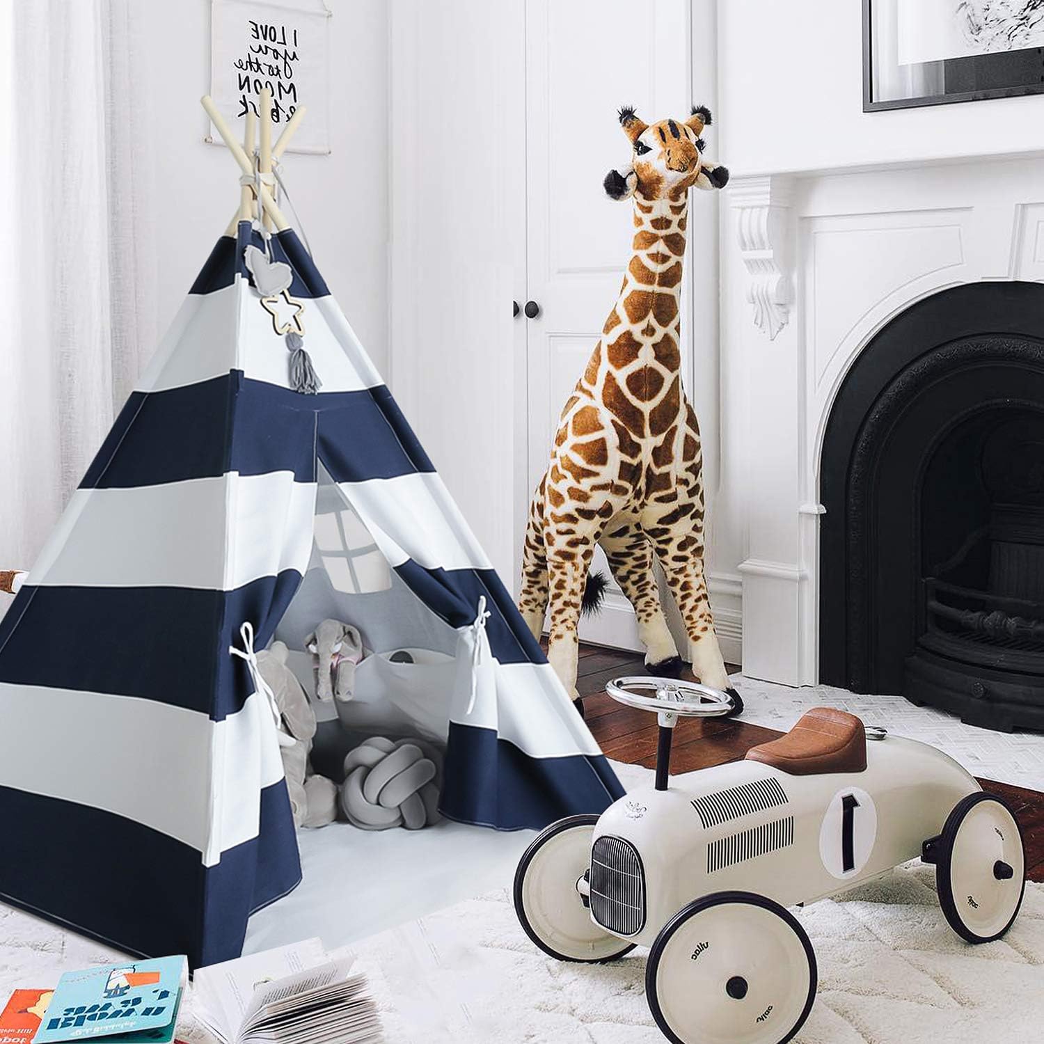 Kids Teepee Tent Indoor - Navy Stripe Teepee for Boys & Girls, 3 - 14 Years