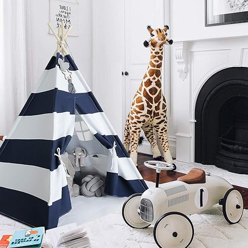 Vista 17 de Tienda de campaña tipi para niños para interiores y exteriores, tienda de campaña tipi de lona, tipi de rayas grises Tipi de rayas grises,Azul