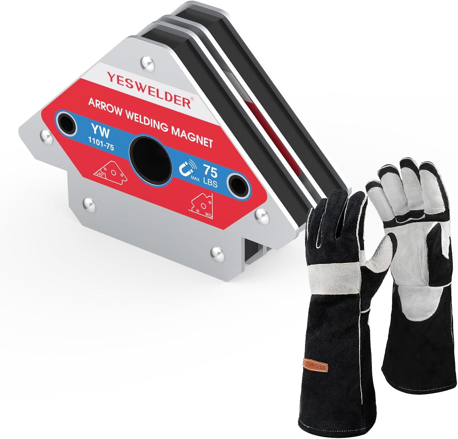 YESWELDER 75 LB Welding Magnet 2 Pieces of Magnetic Welding Holder 75 LBS Holding Power & Leather Forge MIG Welding Gloves, with Kevlar Stitching Heat/Fire Resistant