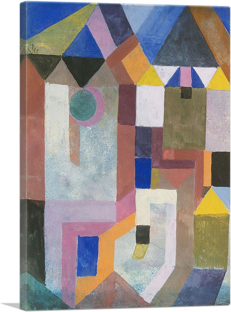 ARTCANVAS Colorful Architecture 1917 Canvas Art Print Stretched Framed Painting Picture Poster Giclee Wall Decor by Paul Klee - 40" x 26" (0.75" Deep)