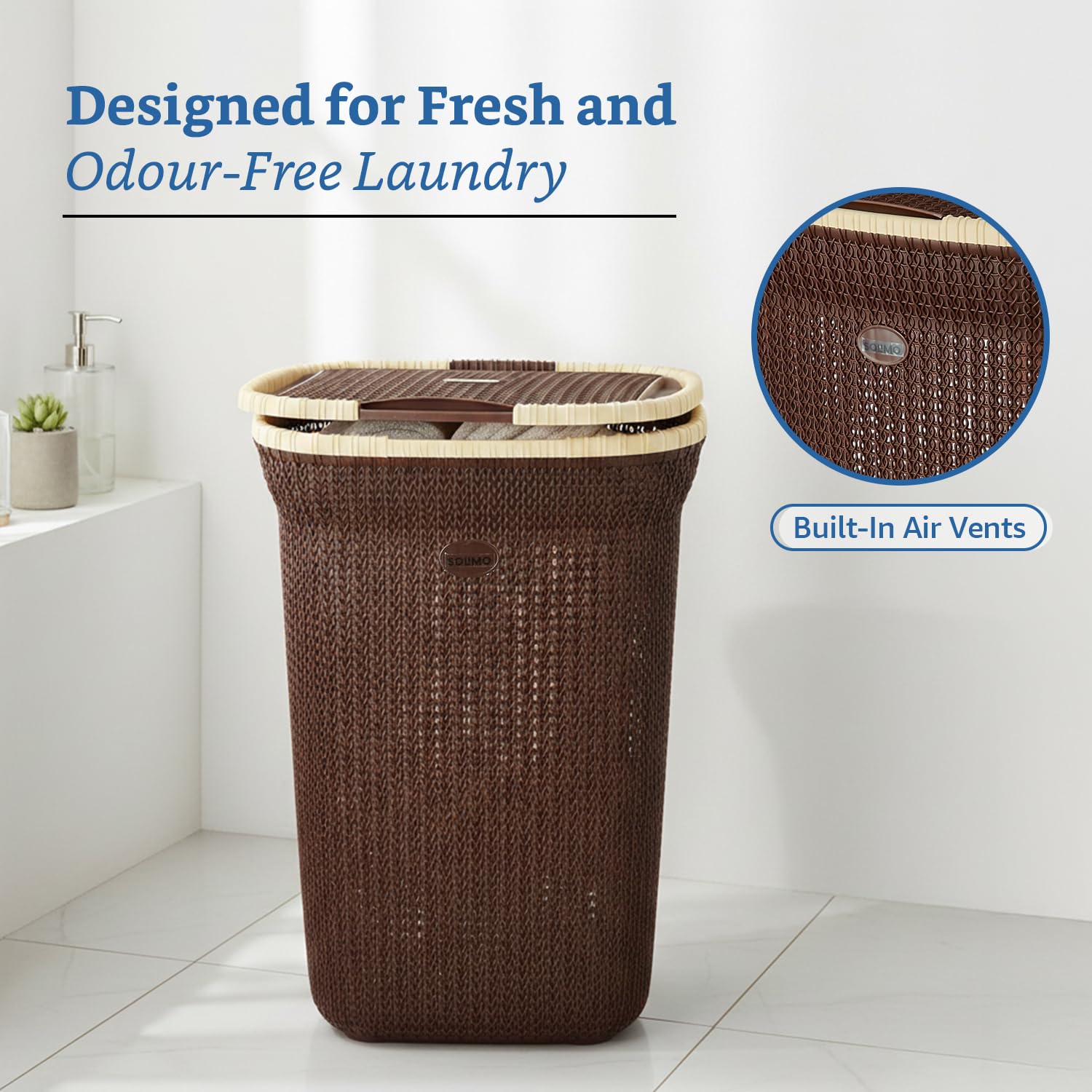 Amazon Brand - Solimo Knit Laundry Basket - Big - 55 Litres - 44 Cm X 35 Cm X 61 Cm | Dark Brown - Plastic 2