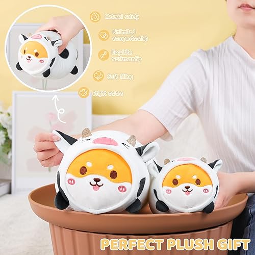 Miniatura 5 de AIXINI Linda almohada de peluche Shiba Inu de vaca de 15.7 pulgadas, animal de peluche de vaca Akita, suave Kawaii Shiba Inu con disfraz de vaca,