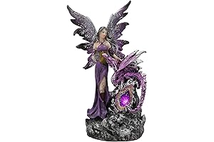 Ebros Beautiful Purple Fairy with Dragon Sitting On LED Crystal Geode Night Light Statue