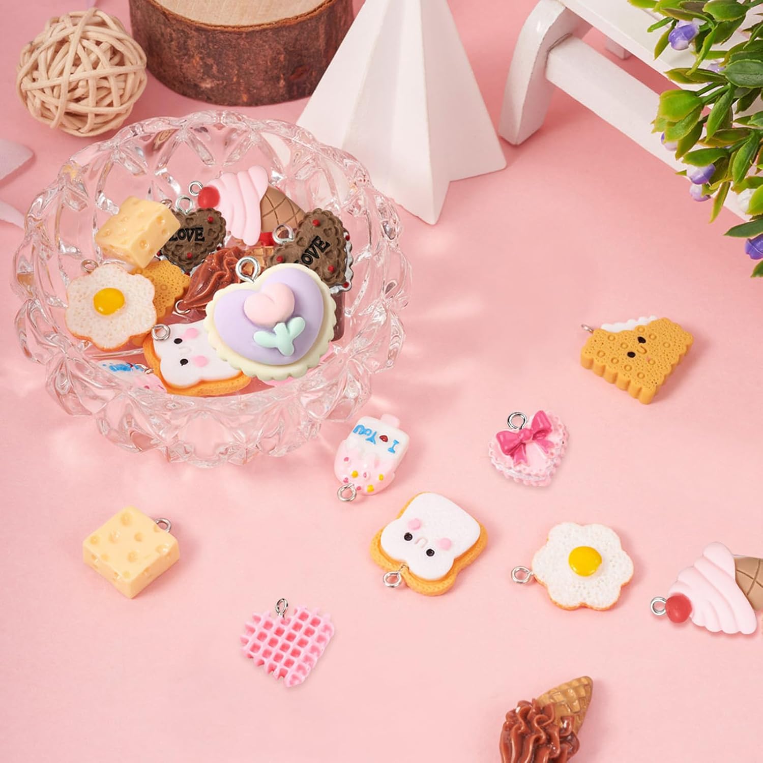 Pandahall 24Pcs Assorted Dessert Resin Pendants 12 Styles Imitation Food Cute Cartoon Ice Cream Cookie Flatback Dangle Charms Hanging Ornament for Keychains Necklaces Jewelry Making - Image 7