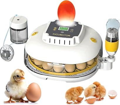 Egg Incubator with Automatic Egg Turning and Drying and Humidity Control, Egg Incubator with Temp Adjustment, Automatic Water Filling, Built-in Egg Candler, Air Vent, 22 Egg Incubator